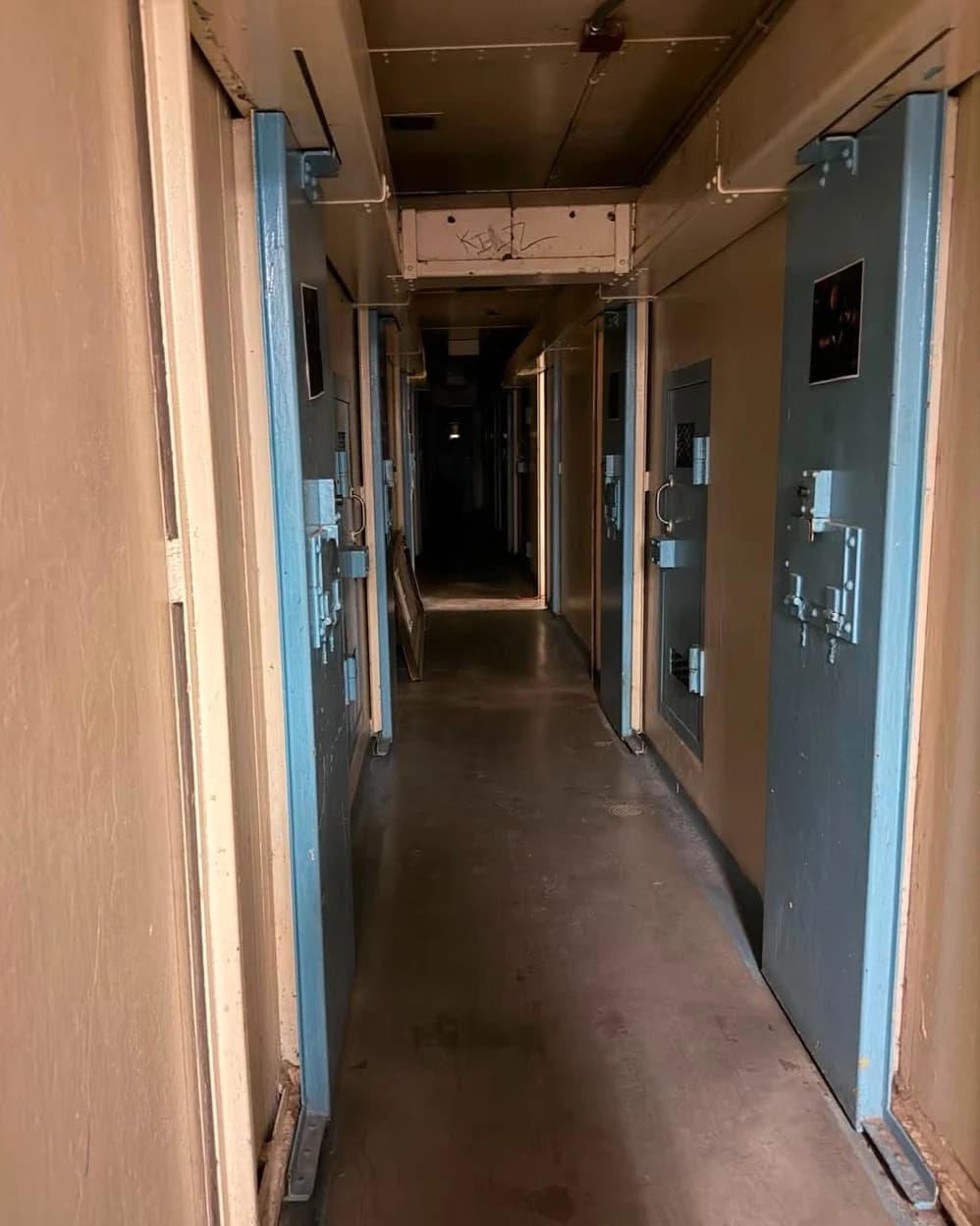 Cell doors along a corridor inside the former First Avenue Jail